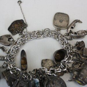 Vintage Elco Sterling Silver 8" Charm Bracelet Heart Safetyclasp 26 charms
